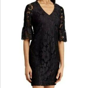 NWT CHAPS Black Lace Dress Bell Sleeves Size 10